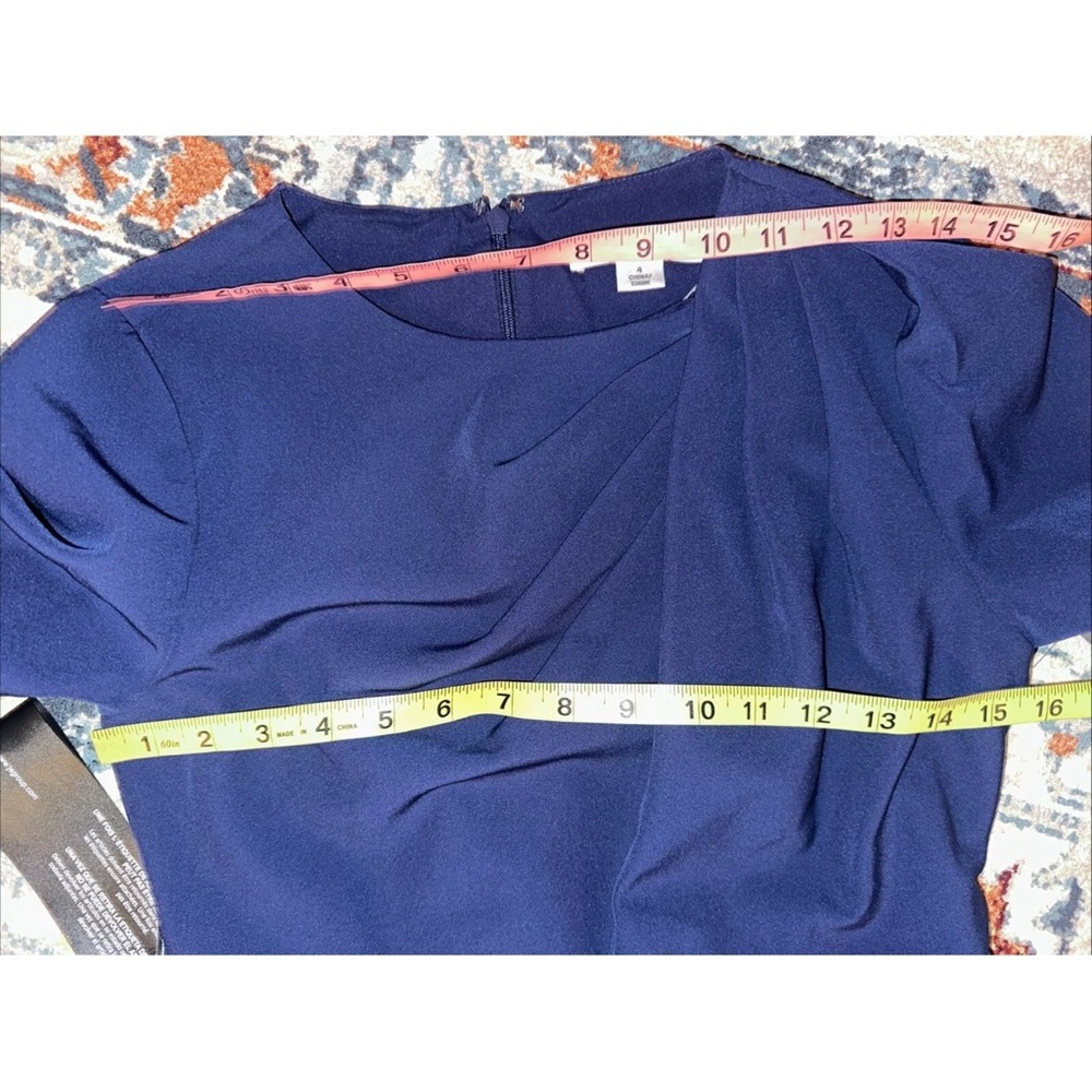 NWT KAY UNGER Sz 4 Navy Long Balloon Sleeve Full-Length Formal Sheath Dress - Picture 13 of 16